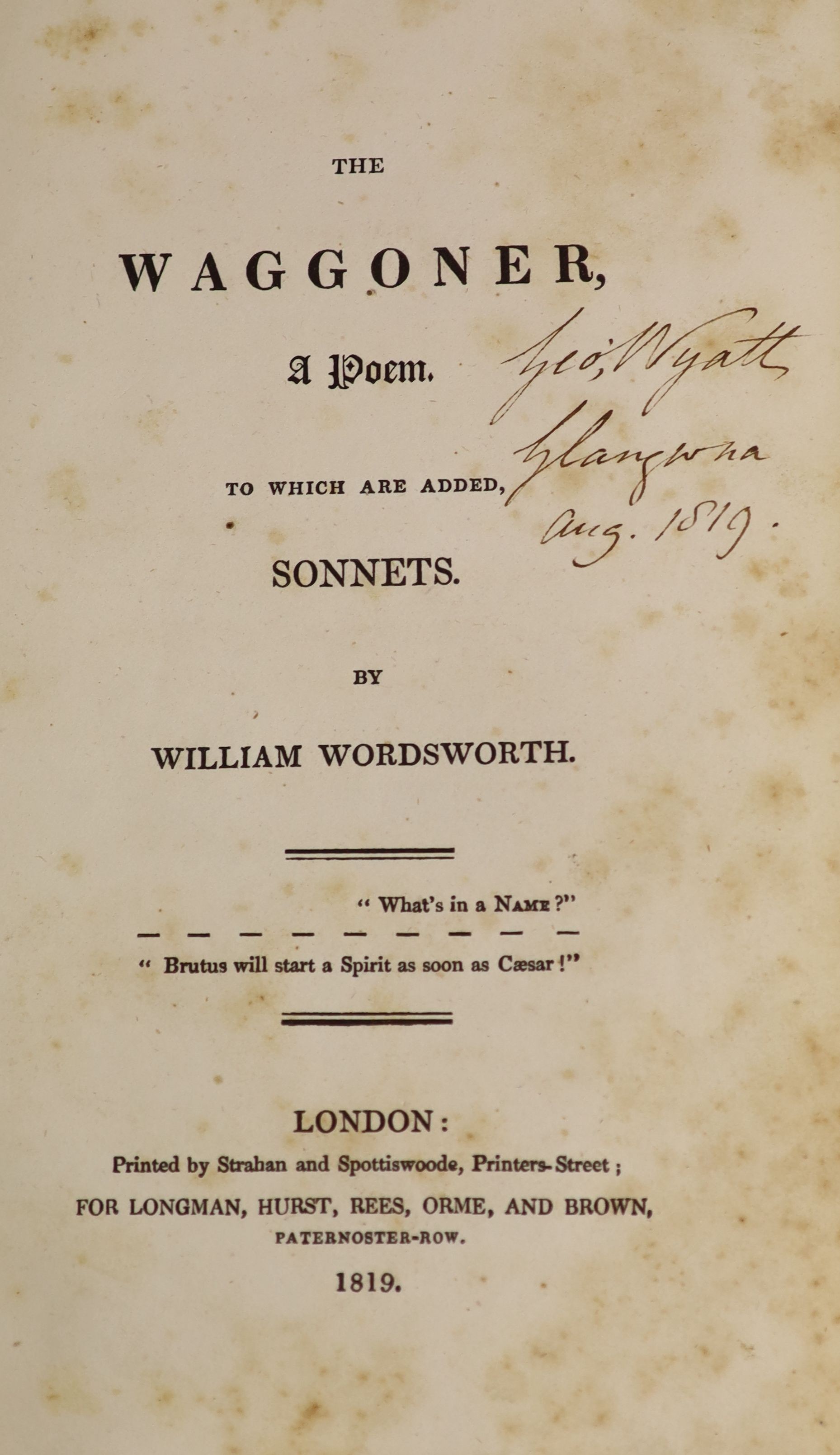 Wordsworth, William - The Waggoner, a Poem, 8vo, calf rebacked, Longman, Hurst et al, London, 1819